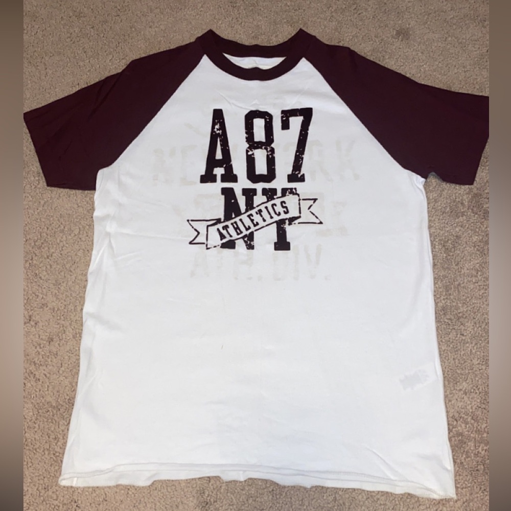 Aeropostale White and Dark Red Raglan Shirt